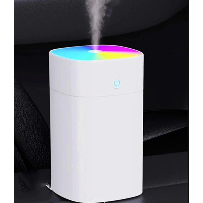 Toptan Araç İçi Nemlendirici 400ml Kare Model Kablolu H2o Rgb Beyaz Buhardanlık