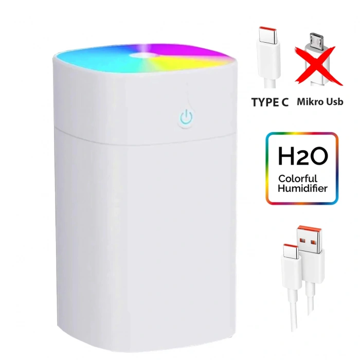 Toptan Araç İçi Nemlendirici 400ml Kare Model Kablolu H2o Rgb Beyaz Buhardanlık