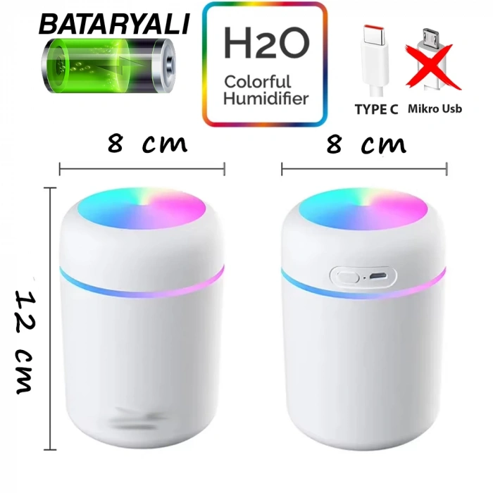 Toptan Araç İçi Nemlendirici Bataryalı/Şarjlı Model H2o Rgb Beyaz Buhardanlık