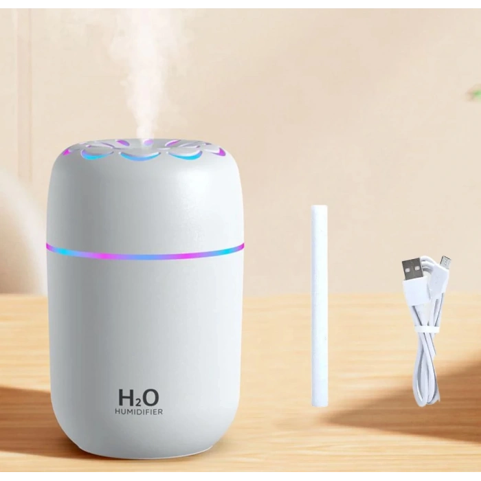 Toptan Araç İçi Nemlendirici Çiçekli Model H2o Rgb Kablolu Beyaz Buhardanlık