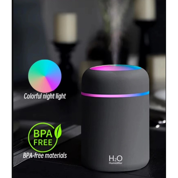 Toptan Araç İçi Nemlendirici 300ml H2o Rgb Kablolu Siyah Buhardanlık