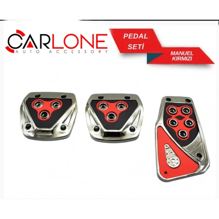 Toptan Araç İçi Pedal Seti - Kırmızı Siyah Krom Detaylı Manuel Set