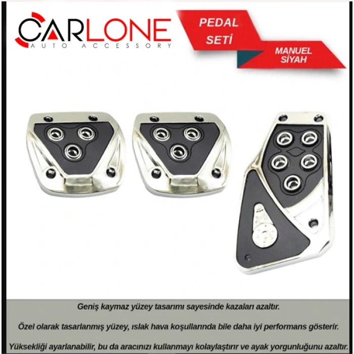 Toptan Araç İçi Pedal Seti - Siyah Gri Krom Detaylı Manuel Set