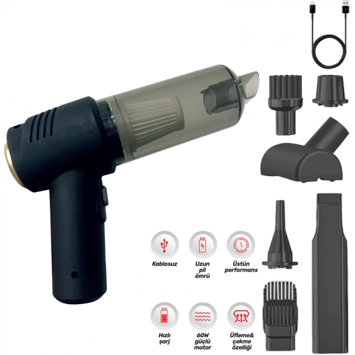 Toptan Araç İçi Şarjlı Süpürge - 60WATT Yüksek Güç Uzun Şarj