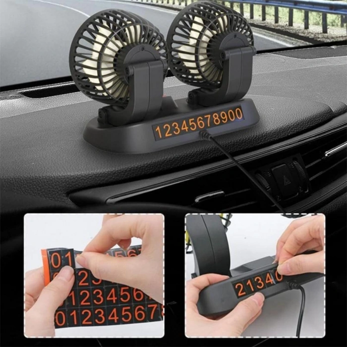 Toptan Araç İçi Vantilatör 2Başlıklı 12V  Numaratörlü