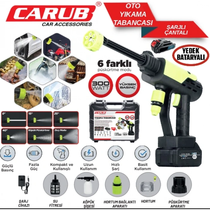 Toptan Araç Yıkama Tabancası Yedek Bataryalı 300watt