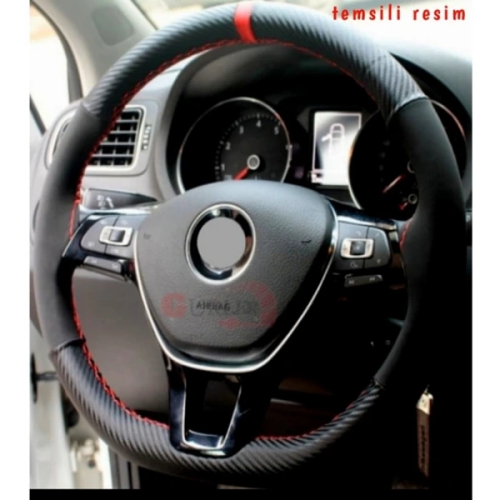 Toptan Carbon/Alcantra Parçalı Dikme Direksiyon Kılıfı Yüzüklü Model Kutulu Ürün