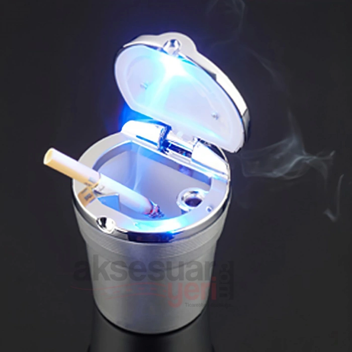 Toptan Işıklı Küllük Krom Kaplı Gri Renk Toptan Araç İçi Küllük