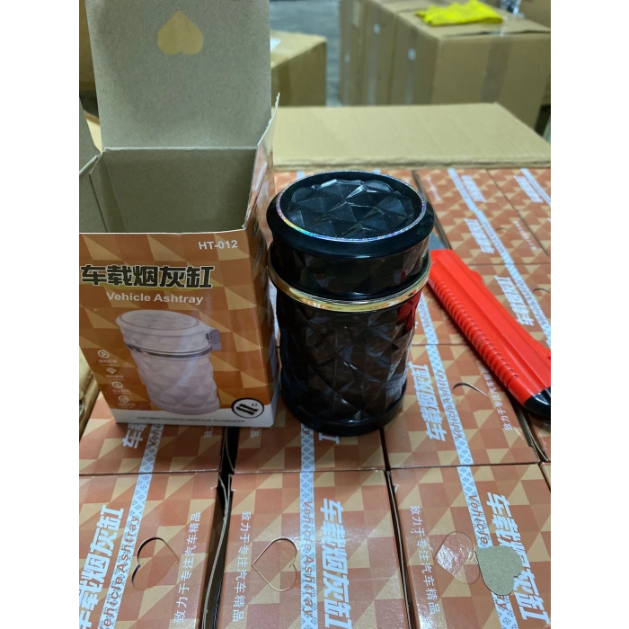 Toptan Lüks Araç İçi Küllük Diamond Model Işıklı Siyah HT012S