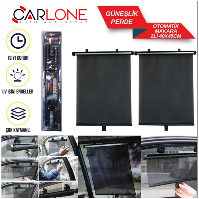 Toptan Makaralı Otomatik Yan Cam Perde 2Li 40x45cm Güneşlik