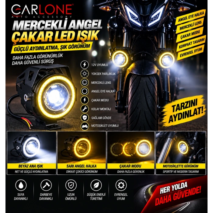 Toptan Mercekli Angel Çakarlı Led Motor Işığı
