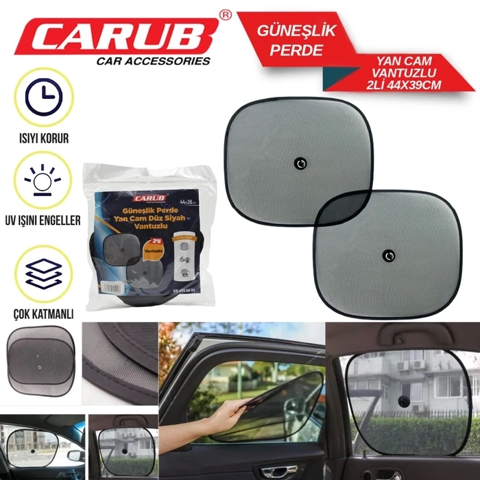 Toptan Vantuzlu Yan Cam Perde 2 Li Güneşlik Perde