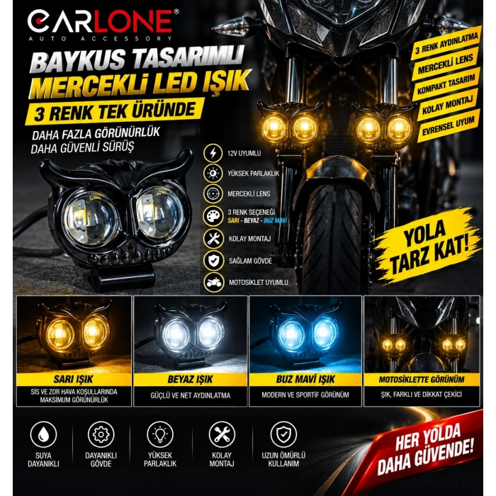 Toptan Çift Mercekli 3 Renk Çakarlı Motor Işığı