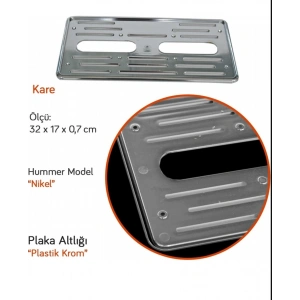 Toptan Kare Araç Plakalığı Krom Renk Hummer İnce Model 1 Adet