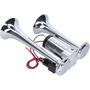 Toptan Havalı Korna 2 Borulu Krom Gövde Kendinden Kompresörlü 12v Roleli Tak Çalıştır