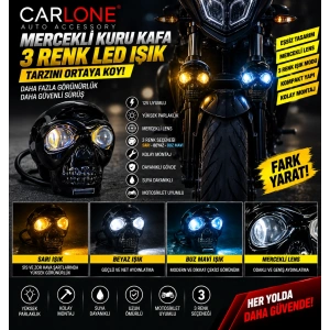 Toptan Mercekli Kuru Kafa 3 Renk Çakarlı LED Motosiklet Farı