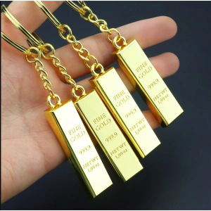 Toptan Külçe Altın Oto Anahtarlık Metal Sarı Gold Renk Minyatür Külçe Altın