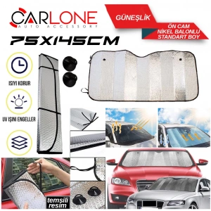 Toptan Oto Cam Güneşlik Ön Büyük Lüxs Nikel Balonlu 70x150cm