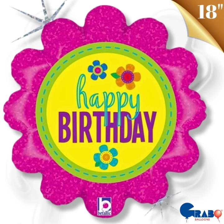 Folyo Balon 18 P. Grabo Birthday Button Flowers