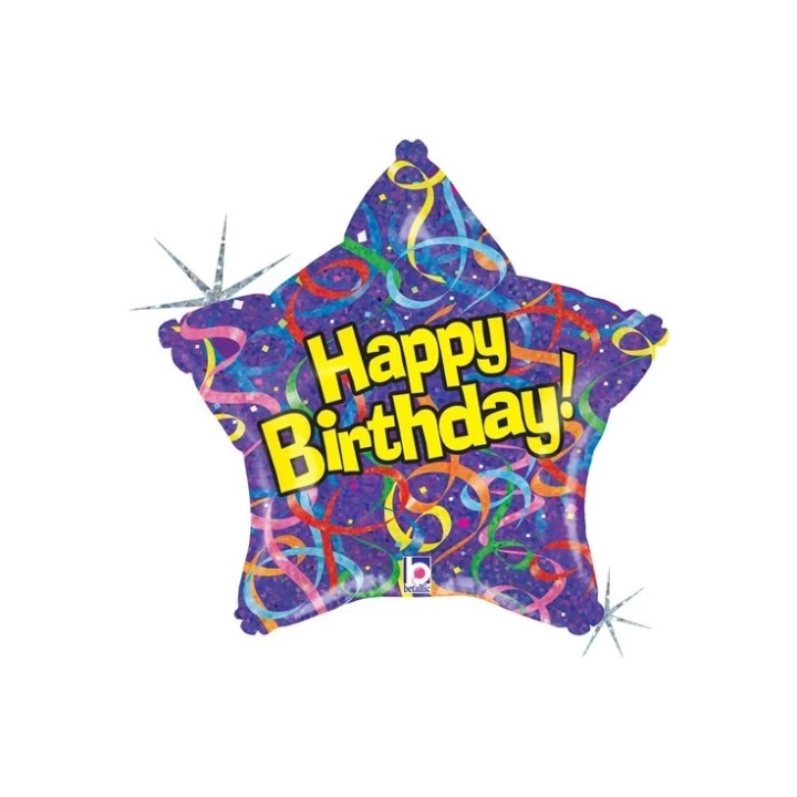 Folyo Balon 19P. Grabo Holographic Bırthday Purple Star