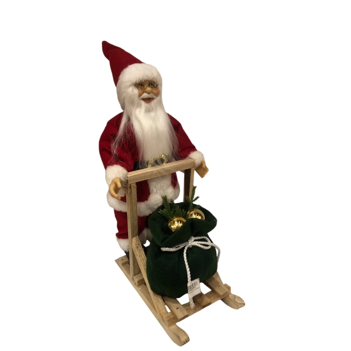 Dekor Noel Baba Ayakta Kızaklı Kırmızı-Beyaz 32 Cm