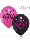 Hazır Baskı Balon (1+1) Balonevi Happy Bırthday Pink Stars