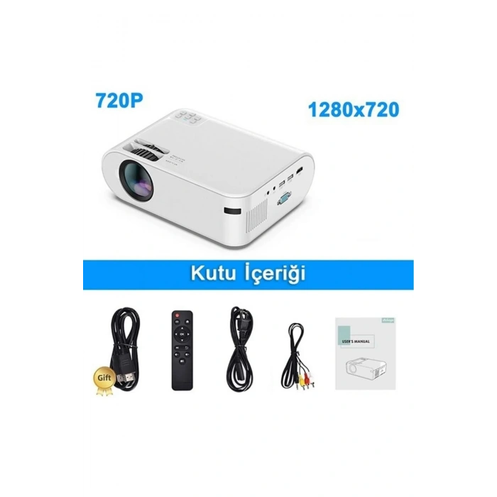 Projeksiyon Cihazı P62 Full HD Destekli Wifi & iOS & Android Cep Tel Yansıtma Mini