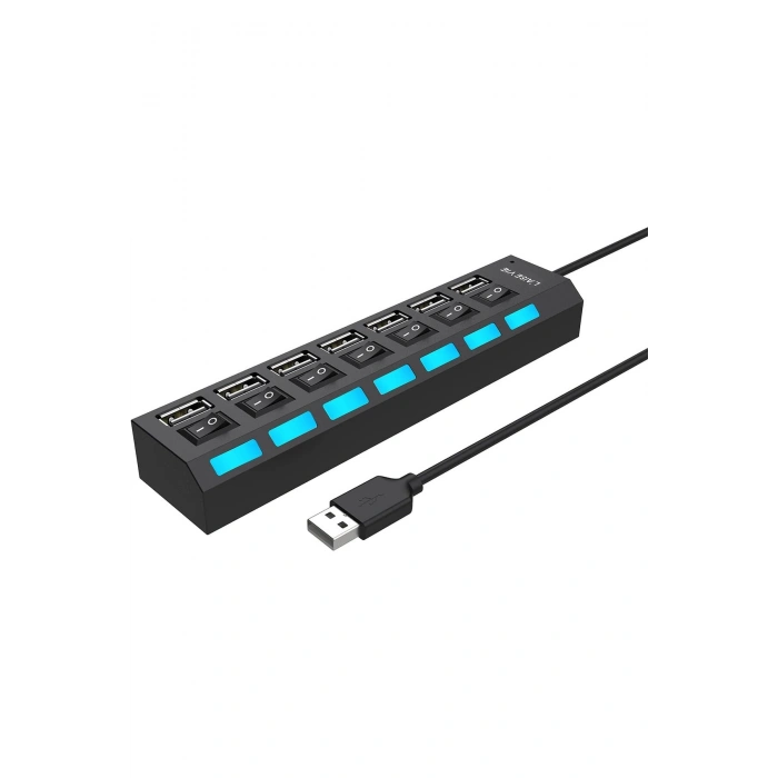 7 Port USB Hub Çoğaltıcı - Işıklı ve AçmaKapama Anahtarlı Çoklu USB 2.0 Adaptör (Tak&Çalıştır)