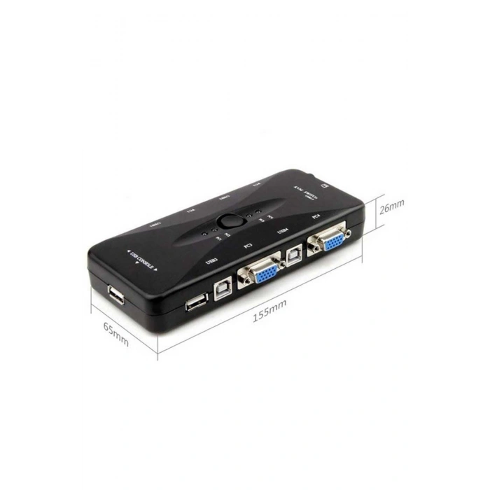 4 Port KVM Switch VGA + USB 2.0 - 4 PC 1 Monitör Klavye Fare Kontrol Cihazı (1080p 30Hz - Sürücüsüz