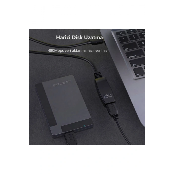 10 Metre USB 2.0 Sinyal Güçlendirici Çipli Profesyonel Uzatma Kablosu
