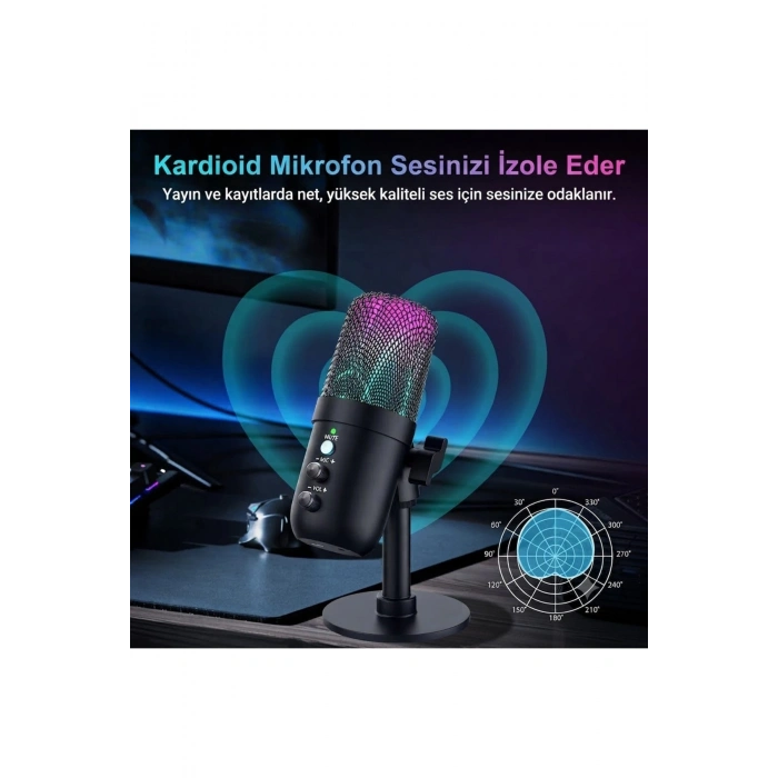 Profesyonel Kardioid RGB Oyuncu Stüdyo Kayıt Kablolu Podcast Mikrofonu