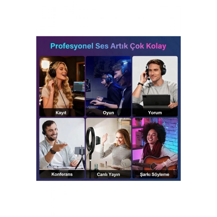 Profesyonel Kardioid RGB Oyuncu Stüdyo Kayıt Kablolu Podcast Mikrofonu