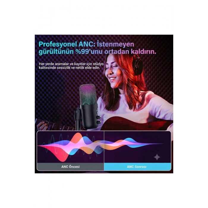 Profesyonel Kardioid RGB Oyuncu Stüdyo Kayıt Kablolu Podcast Mikrofonu