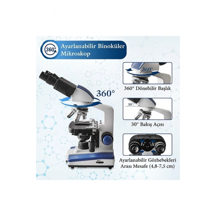 Profesyonel 2500x Hassas Odaklı Binoküler Biyolojik Laboratuvar Mikroskobu