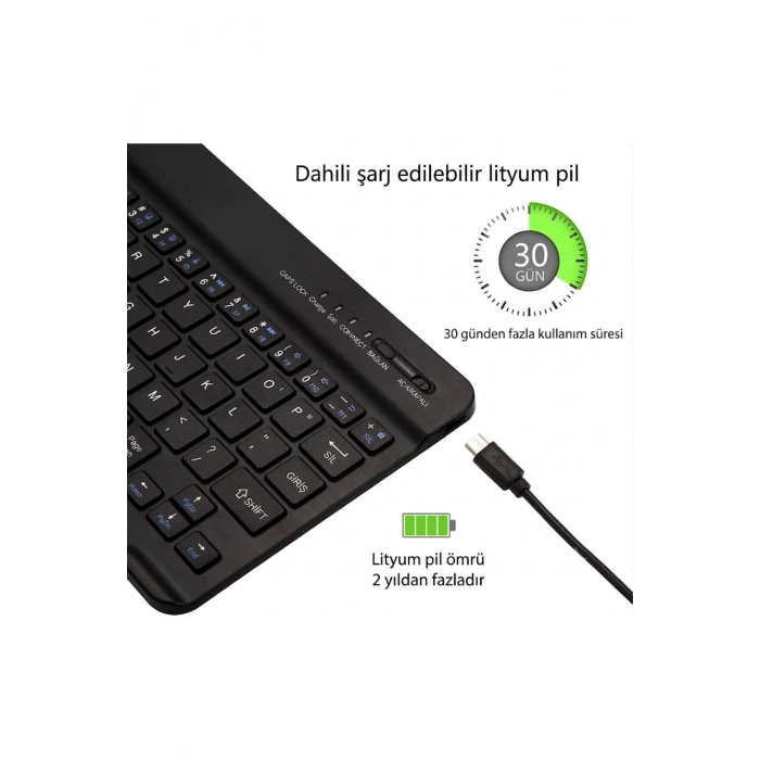Mini Bluetooth Şarjlı ve Pilli Slim Rubber Kablosuz Klavye