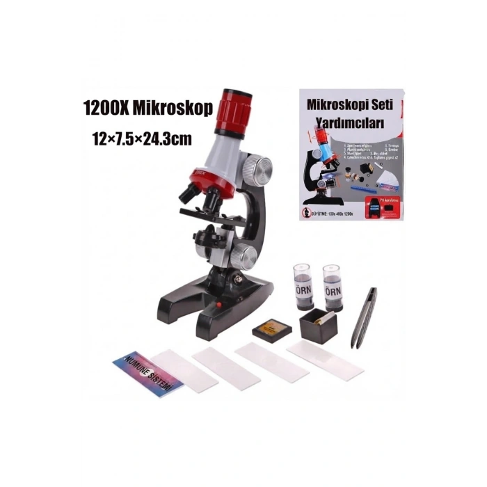 Bilimsel Çocuk Mikroskop Seti Yüksek Zoom LED Işıklı 100x 400x 1000x 1200x