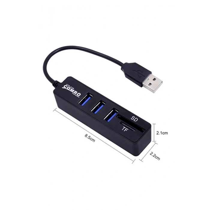 Combo 3 Port USB 2.0 Hub + TF / SD Kart Okuyucu