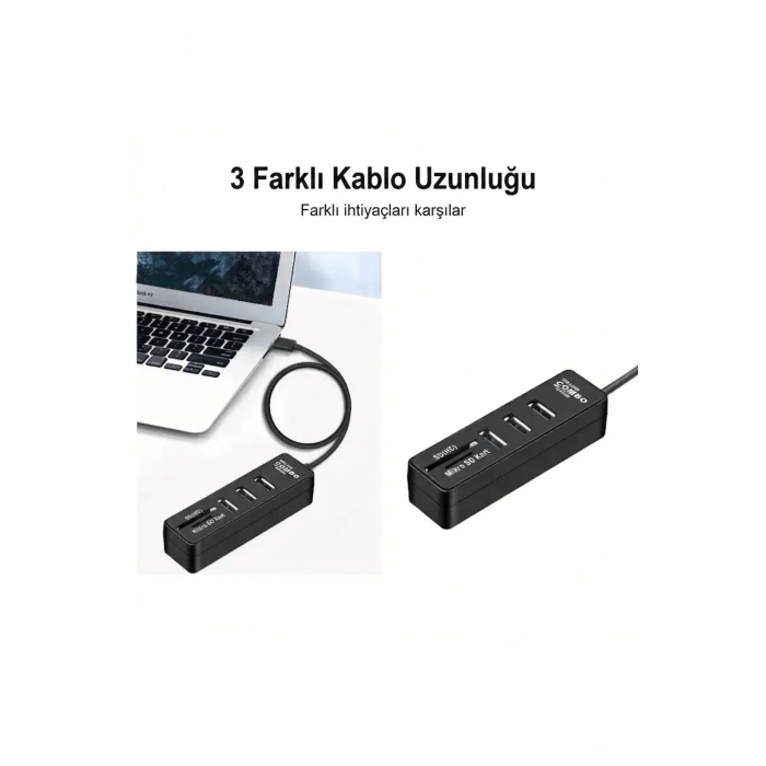 Combo 3 Port USB 2.0 Hub + TF / SD Kart Okuyucu