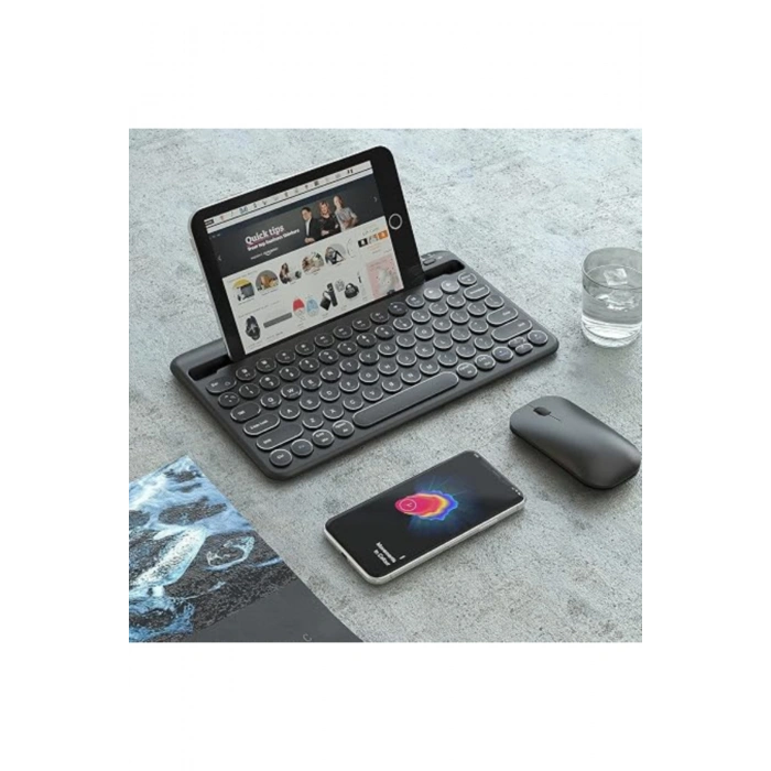 Retro Tasarım Şarjlı Kablosuz Bluetooth Klavye 78 Tuşlu Mini Boy İngilizce