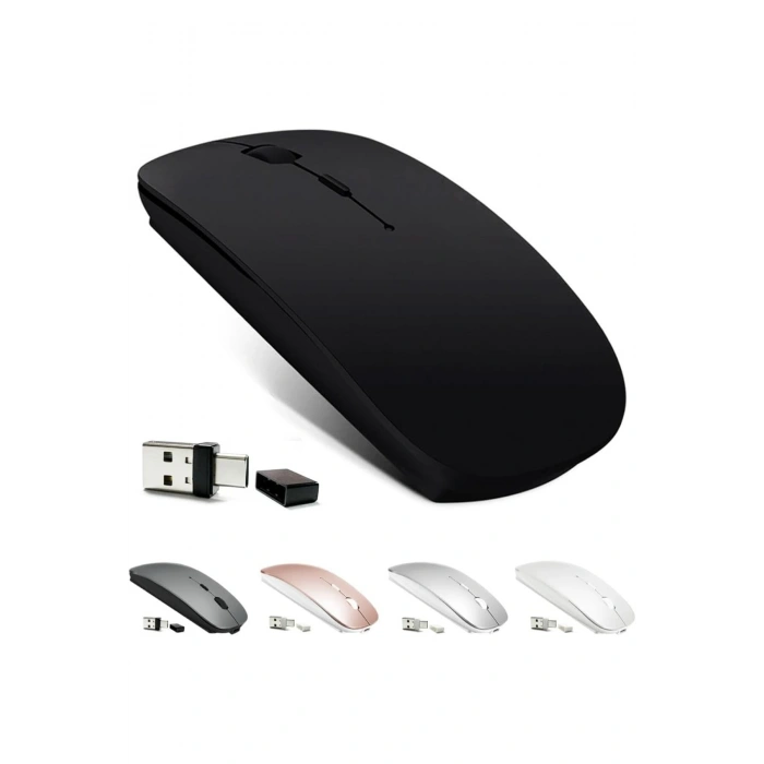 Çift Modlu Şarj Edilebilir Sessiz Kablosuz Mouse (Bluetooth + 2.4GHz)