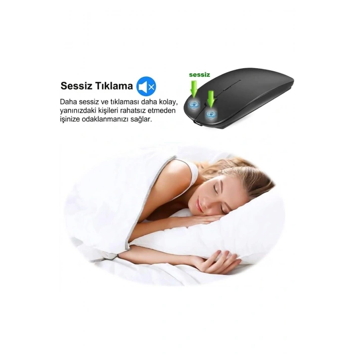 Çift Modlu Şarj Edilebilir Sessiz Kablosuz Mouse (Bluetooth + 2.4GHz)