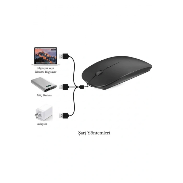 Çift Modlu Şarj Edilebilir Sessiz Kablosuz Mouse (Bluetooth + 2.4GHz)