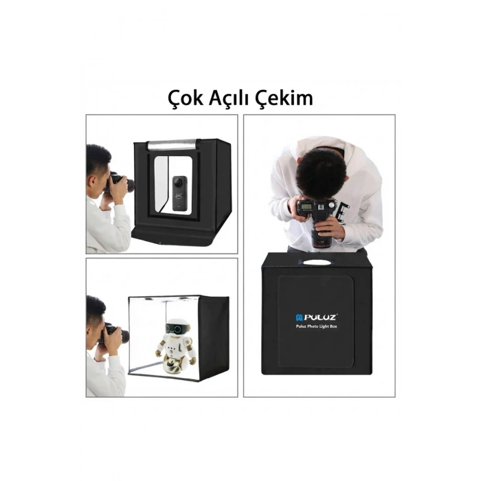 Pro 60x60 cm Profesyonel LED Işıklı Ürün Fotoğraf Çekim Çadırı (3 Fonlu Stüdyo Seti)