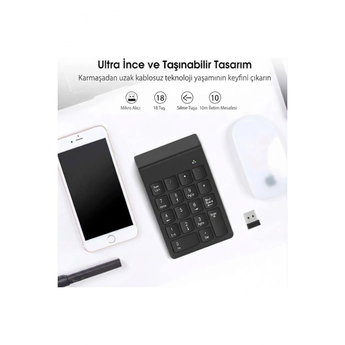 2.4GHz Kablosuz Nümerik Klavye (Ultra İnce Taşınabilir Numpad)