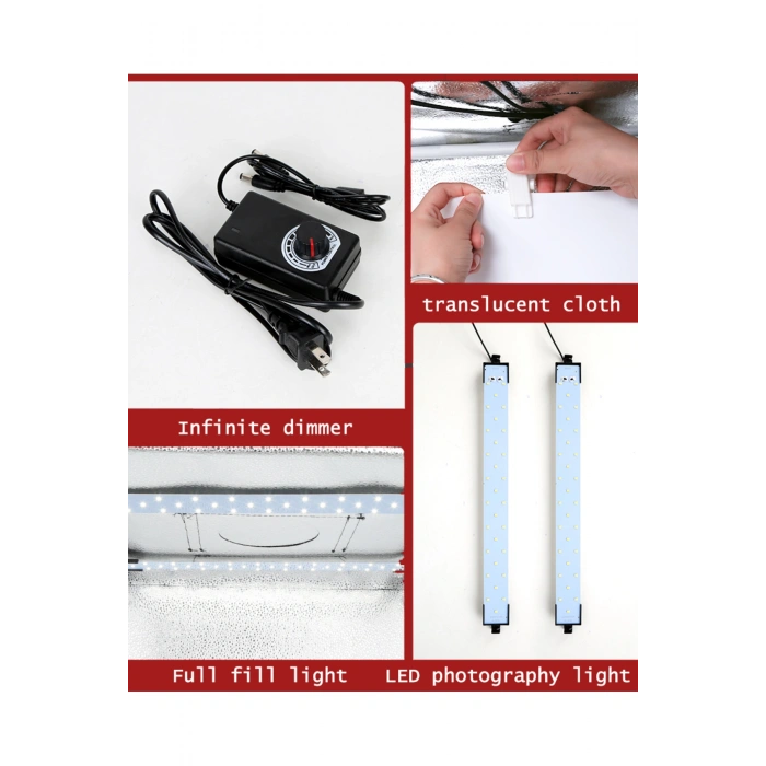 Pro 80x80 cm Profesyonel Stüdyo LED Işıklı Ürün Fotoğraf Çekim Çadırı (3 Fonlu Büyük Boy Stüdyo Seti)