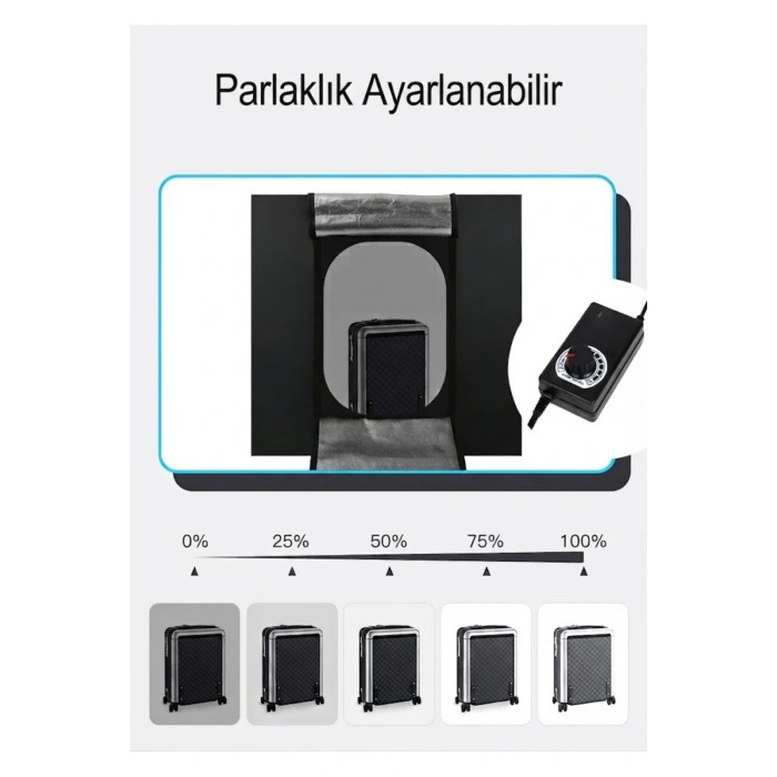 Pro 80x80 cm Profesyonel Stüdyo LED Işıklı Ürün Fotoğraf Çekim Çadırı (3 Fonlu Büyük Boy Stüdyo Seti)