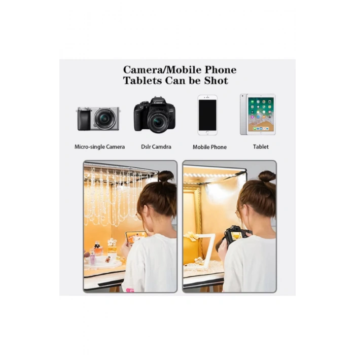 Pro 80x80 cm Profesyonel Stüdyo LED Işıklı Ürün Fotoğraf Çekim Çadırı (3 Fonlu Büyük Boy Stüdyo Seti)