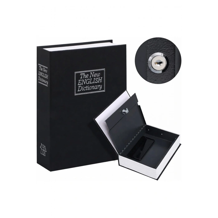 Sözlük Görünümlü Mini Kasa – 11.5 cm Kitap Şeklinde Gizli Para ve Ziynet Kasası (Kilitli / Lacivert)