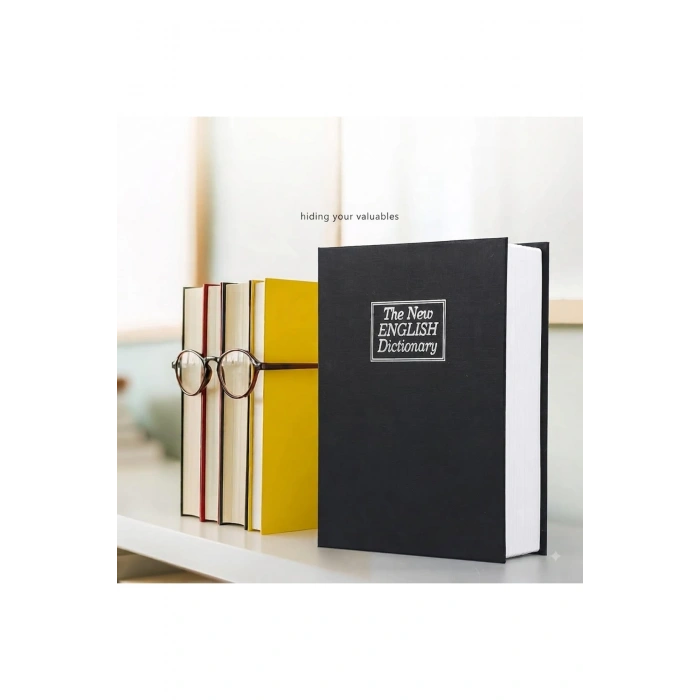 Sözlük Görünümlü Mini Kasa – 11.5 cm Kitap Şeklinde Gizli Para ve Ziynet Kasası (Kilitli / Lacivert)