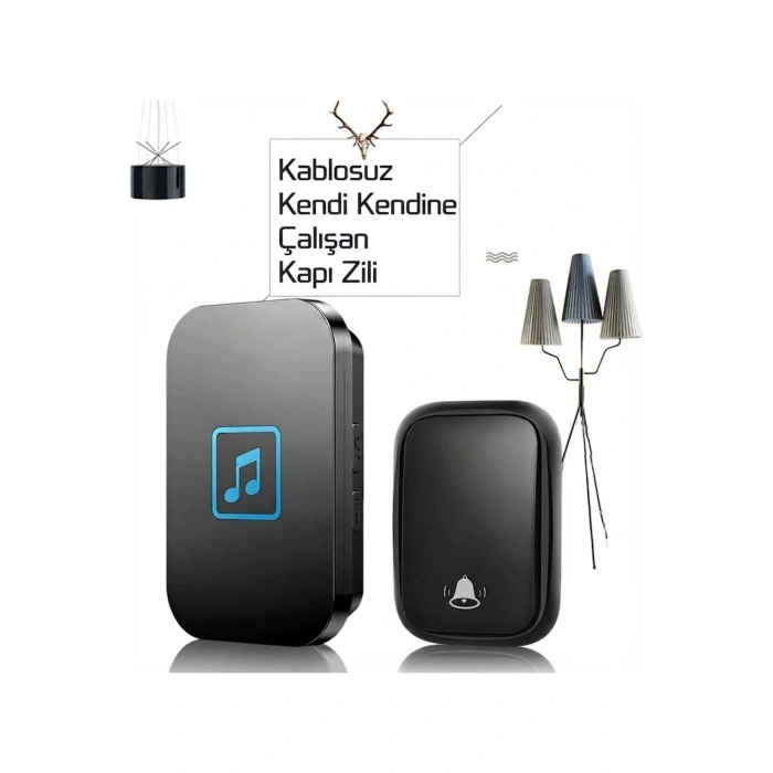 Pilsiz LED’li Modern Kablosuz Kapı Zili - 1 Zil Alıcısı 1 Kapı Butonu (300m Menzil / 60 Melodi / 5 Ses Seviyesi)